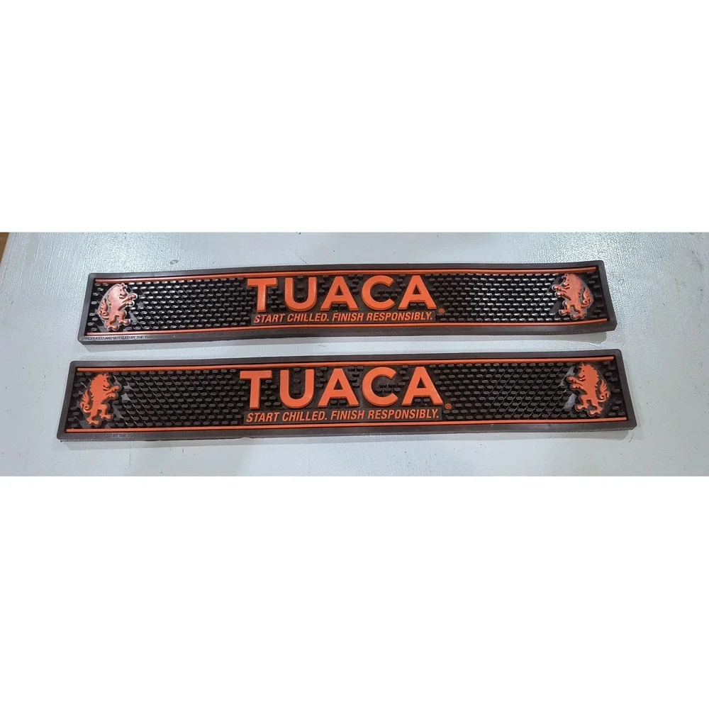 Tuaca Liqueur Bar Spill Mats Set 2 Orange Brown Rubber Rail Mats Man Cave Decor